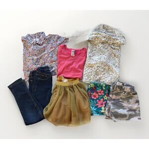 Lot of 7 Top Cropped Hoodie Sweater T Shirt Pull On Denim Pant Shorts Girls 6, 7